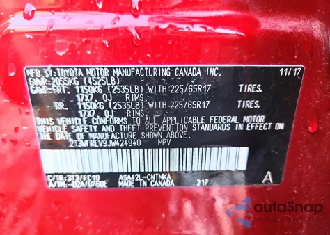 2018 Toyota Rav4 Adventure z USA, uszkodzony, nr VIN 2T3WFREV9JW424940